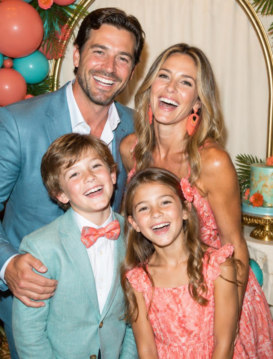 Family smiling together at a birthday photo booth